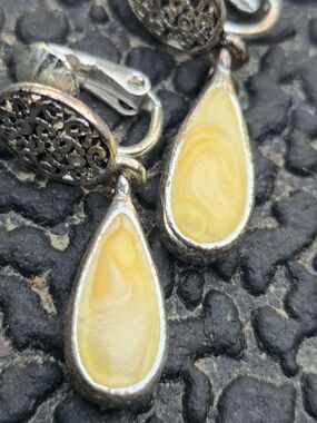 Butterscotch Baltic Amber Drop Earrings Silver Trim Vintage